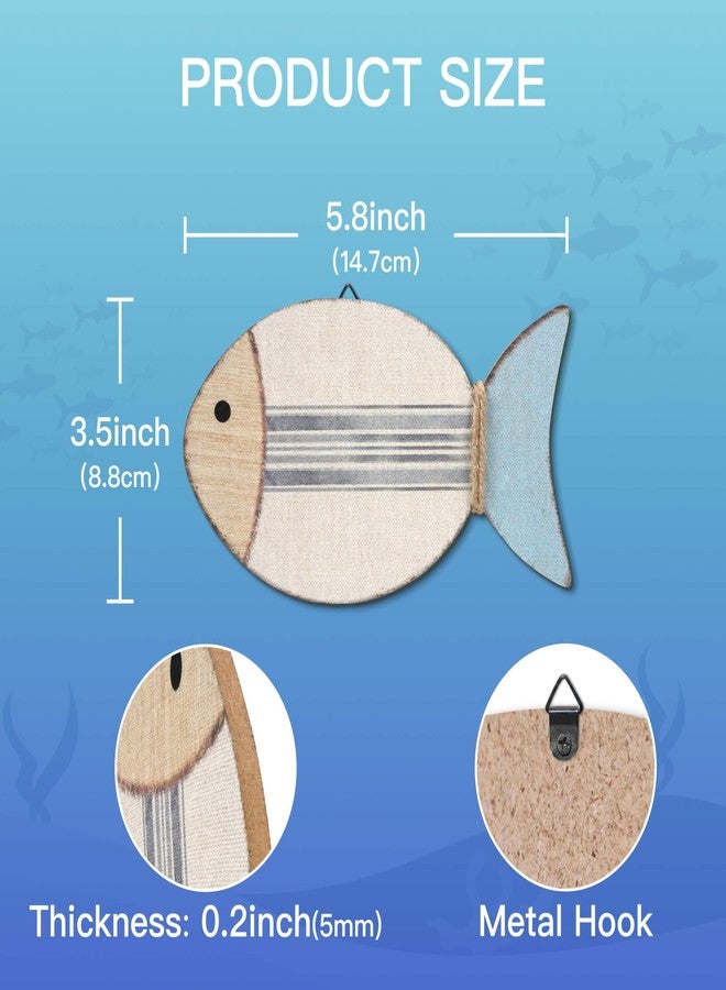 Putuo Decor 4 Pcs Rustic Plaid Pattern Wooden Fish Wall Hanging Decor Ocean Nautical Beach Wall Sculpture for Bathroom Bedroom Lake House - Image 2